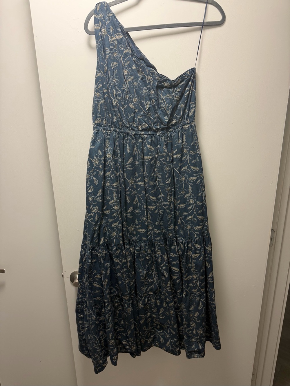One-Shoulder Blue Floral Maxi Dress